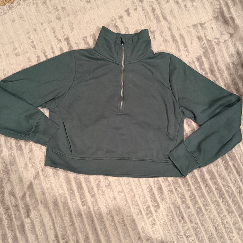 All In Motion Cropped 1/4 Zip Fleece Sweatshirt Green Size S - Picture 2 of 5
